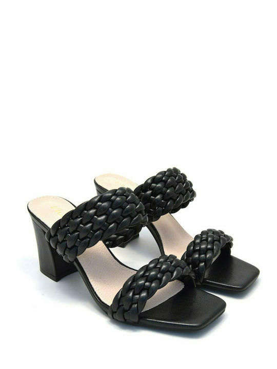 Envie Shoes Γυναικεία Πέδιλα με Χοντρό Μεσαίο Τακούνι σε Μαύρο Χρώμα