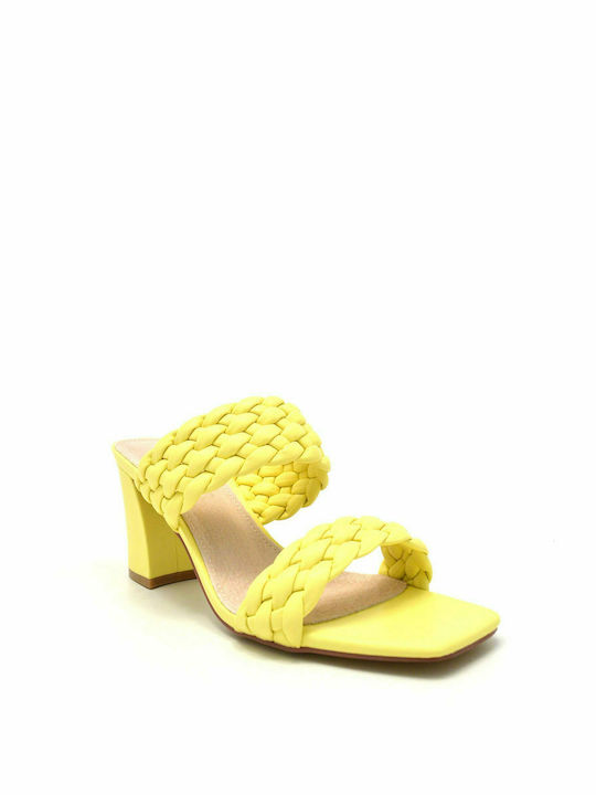 Envie Shoes Γυναικεία Πέδιλα με Χοντρό Μεσαίο Τακούνι σε Κίτρινο Χρώμα