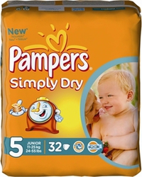 Pampers Simply Dry No 5 (11-25Kg) 32τεμ