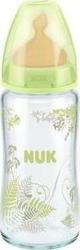Nuk First Choice Μπιμπερό Γυάλινο Λευκό/Πράσινο, Θηλή Καουτσούκ Νο 1 240ml