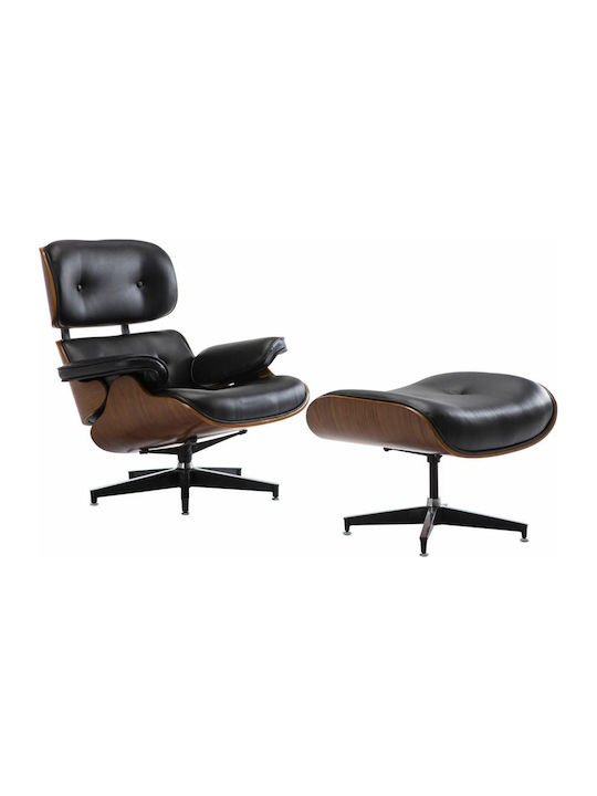 Relax Artificial Leather Swivel Relax Armchair with Footstool Black 87x83x89cm