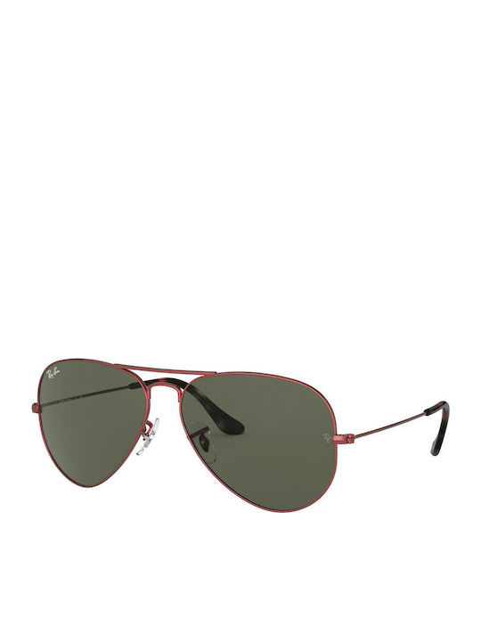 Ray Ban Aviator Слънчеви очила с Червен Метален Рамка и Зелен Леща RB3025 9188/31