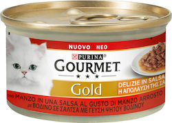 Purina Gourmet Gold Υγρή Τροφή για Ενήλικη Γάτα σε Κονσέρβα με Βοδινό 85gr "Απόλαυση Της Σάλτσας" Με Βοδινό