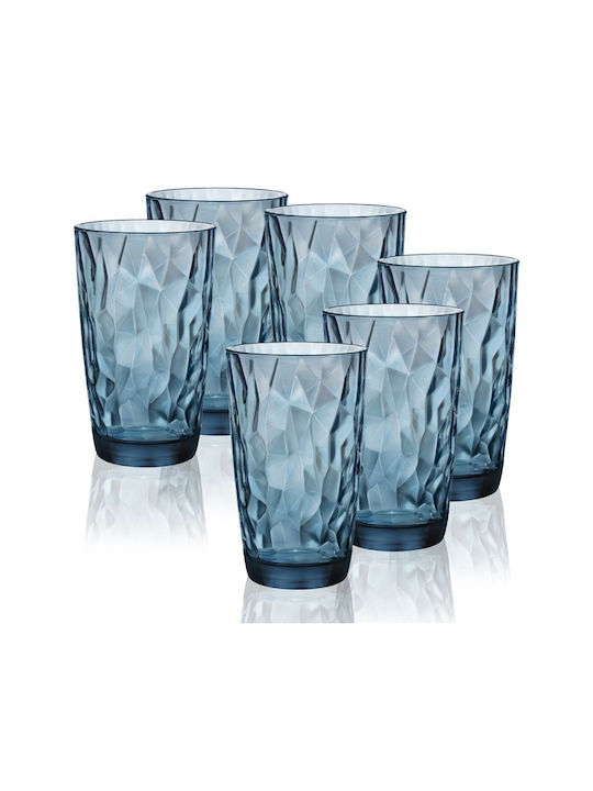 Bormioli Rocco Diamond Glass Set Water made of Glass in Blue Color 470ml 6pcs