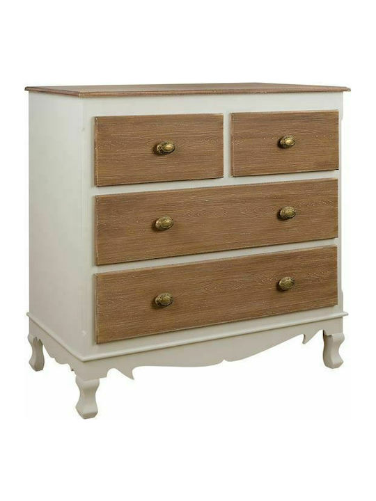 Wooden Chest of Drawers with 4 Drawers Εκρού / Καφέ 80x40x80.5cm