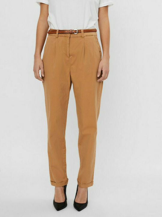 Vero Moda Women's High Waist Chino Trousers in Loose Fit Tabac Brownc Brown