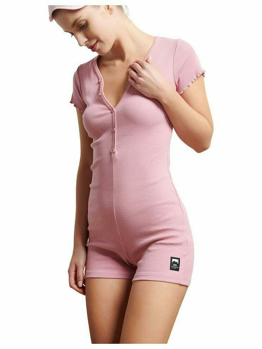 BodyTalk Women's Short Sleeve Romper Jumpsuit Pink
