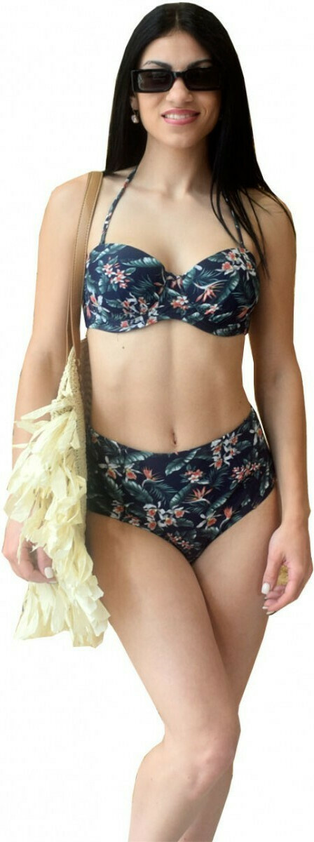 S M Collection 21629 Set Bikini Floral Ψηλόμεσο Navy Μπλε Skroutz gr
