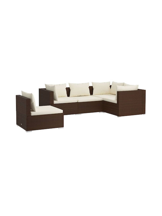 Outdoor Living Room Set with Pillows Καφέ / Κρεμ 5pcs