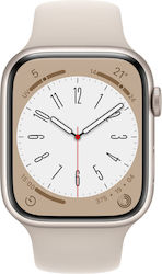 Apple Watch Series 8 Aluminium 41mm Αδιάβροχο με Παλμογράφο (Starlight with Starlight Sport Band)
