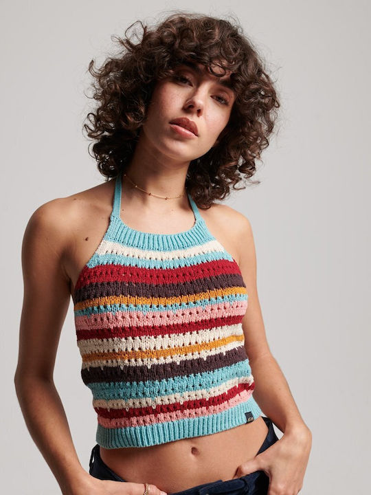 Superdry Women's Summer Crop Top With Straps & Tie Neck Striped Multicolour W6011572A-8RY