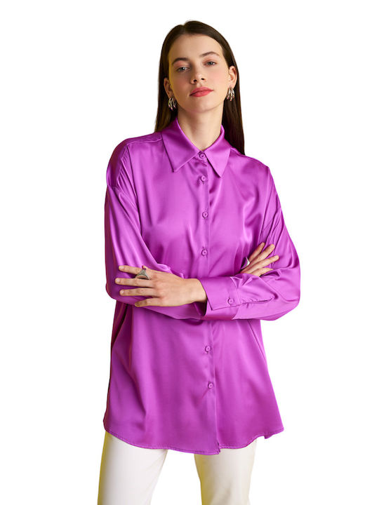 MY T Women's Midi Overshirt with Buttons Lilac