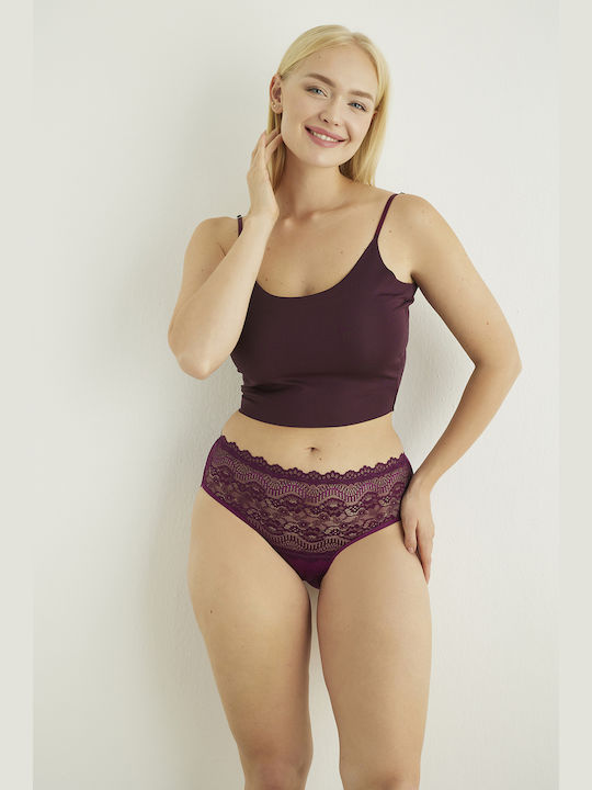 Sexen Women's Cotton Lace Slip Purple