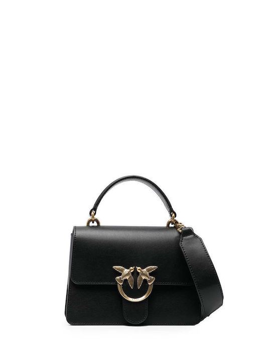 Pinko Love One Top Δερμάτινη Γυναικεία Τσάντα Χειρός Μαύρη