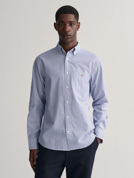 Gant Men's Shirt Long-sleeved Striped College Blue