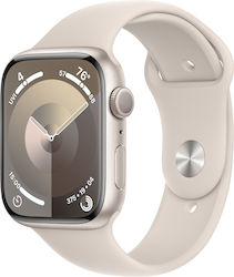 Apple Watch Series 9 Aluminiu 45mm Rezistent la apă cu pulsometru (Starlight cu Starlight Sport Band (S/M))
