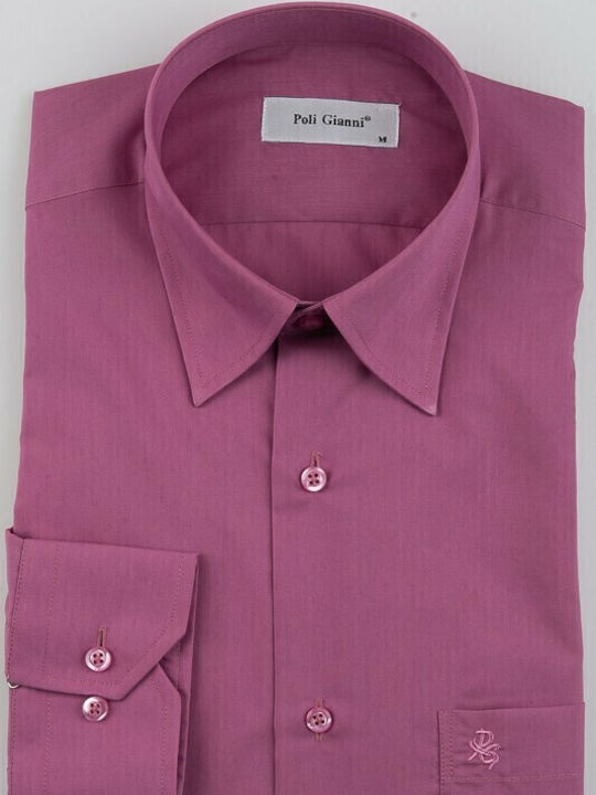 Poligianni-Domino Men's Shirt with Long Sleeves Purple