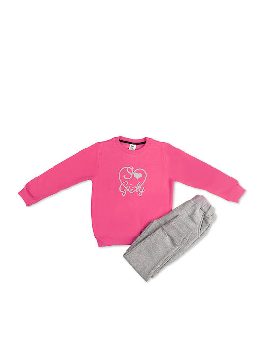 Caramelkids Παιδικό Sweatpants Set ροζ-γκρι