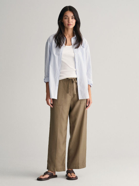Gant Women's Fabric Trousers in Relaxed Fit Khaki