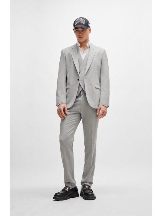 Hugo Boss Ανδρικό Κοστούμι Με Γιλέκο με Στενή Εφαρμογή Gray