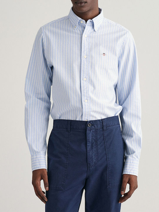 Gant Men's Shirt Long-sleeved Cotton Striped LightBlue