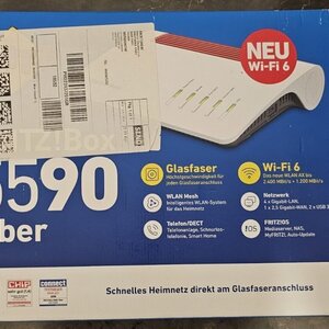 AVM Fritz!Box 5590 Fiber Edition International | Mesh Master | Wi-Fi 6 | 2400 Mbit/s (5 GHz) + 1200 Mbit/s (2.4 GHz) | 2.5 Gigabit LAN | 4 x Gigabit LAN | 2 x USB 3.0 | AON + GPON