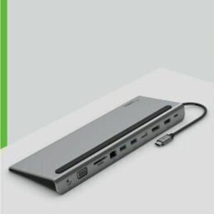 Belkin Connect USB-C Docking Station with HDMI/DisplayPort 4K PD Ethernet and Support for 3 Monitors Silver