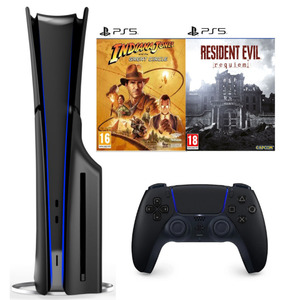 PS5 Slim Disc 1TB Black + Indiana Jones + Resid. Evil + DualSense ✅ 