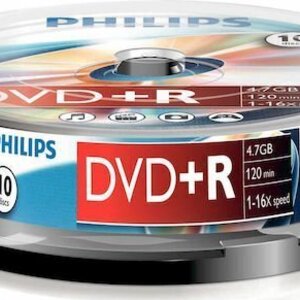 10x Philips Εγγράψιμα DVD+R 16x 4.7GB Cake Box 10τμχ DR4S6B10F/00 (100 DVD)