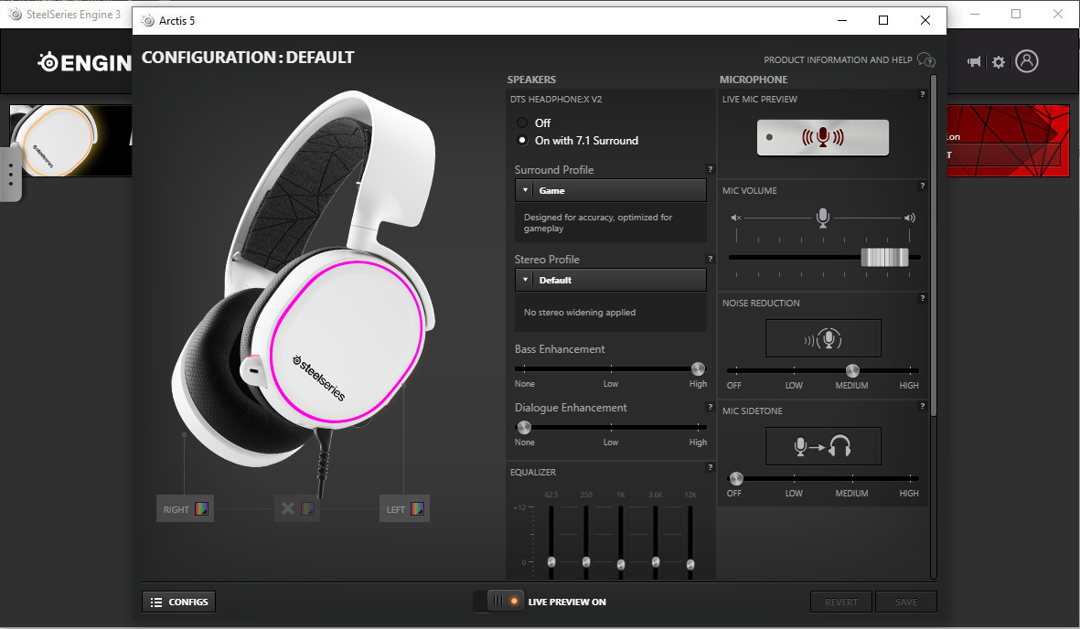 SteelSeries Arctis 5 2019 Edition Over Ear Gaming Headset with Connection 3.5mm / USB