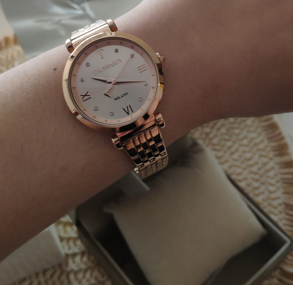 Trussardi Γυναικείο Ρολόι 34mm Μπαταρίας με Ροζ Χρυσό Ατσάλινο Μπρασελέ