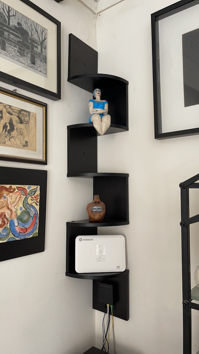 Corner Shelf Wall Black Velvet-Black Metal 20x20x127.5cm
