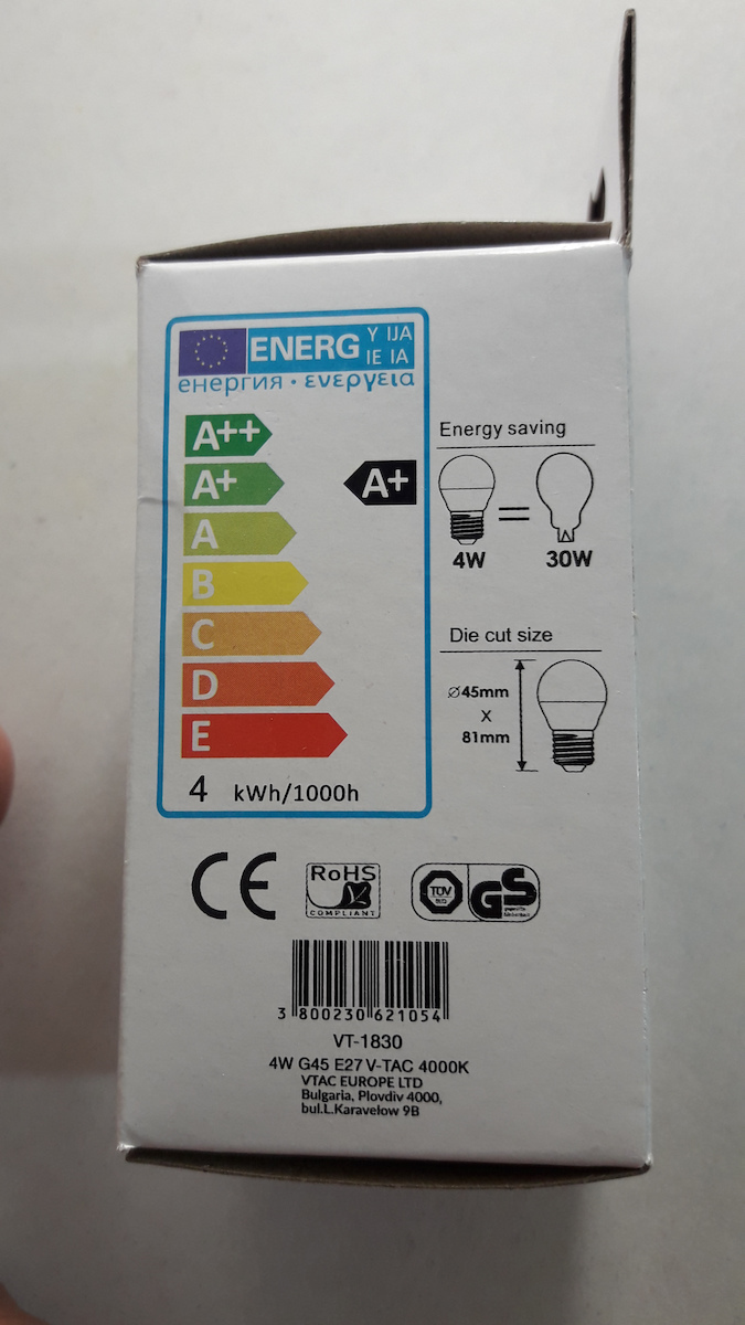 V-TAC Vt-1830 LED Bulb 4W 75mm for Socket E27 and Shape G45 Natural White 300lm