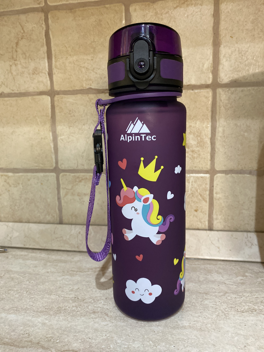 AlpinPro Kids Water Bottle Unicorn Plastic with Straw Non Spill Pink 500ml