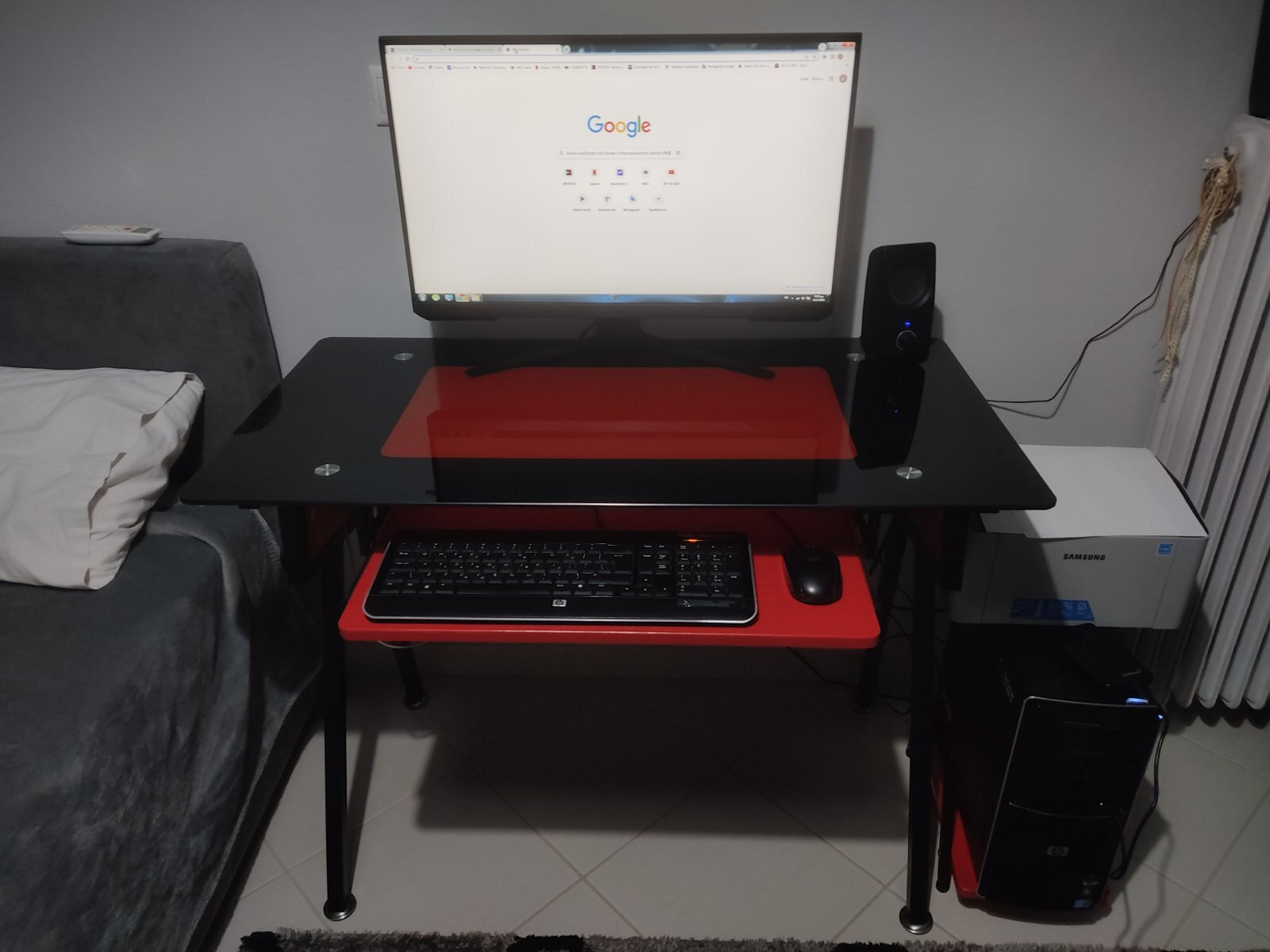 Birou de Calculator din Sticlă Roșu cu Picioare Metalice 100x53x75cm