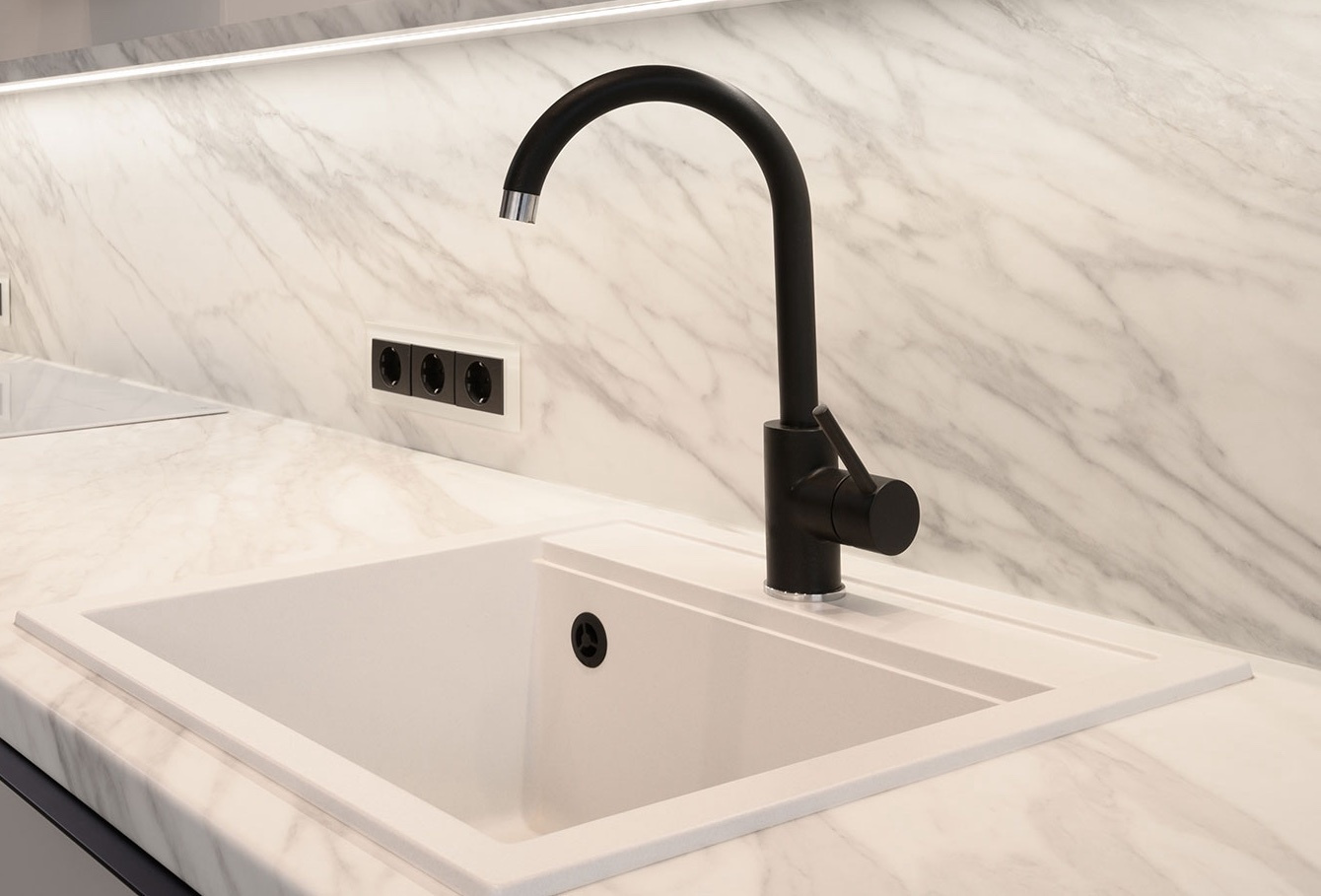 Quadro SQQ100 Drop-In Küchenspüle aus Synthetischem Granit M56xB51cm Weiß