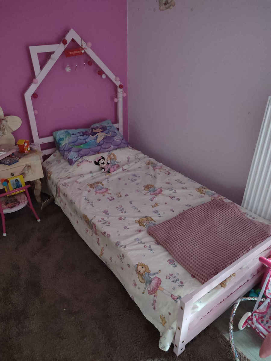 Montessori Pat pentru Copii Montessori Single Roz pentru Saltea 90x190cm