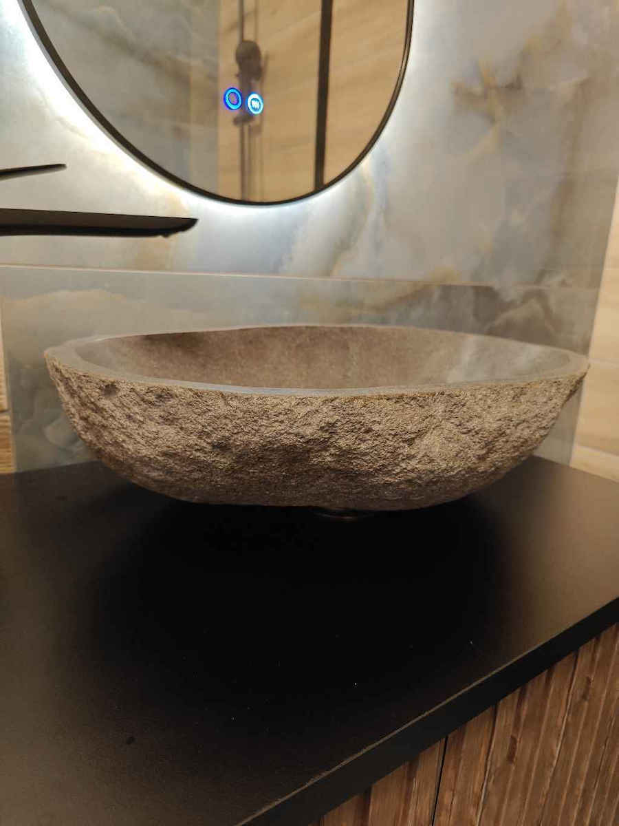Bati Bali River Stone 40 Deasupra Blatului Chiuvetă Piatră 50x50x15cm Negru