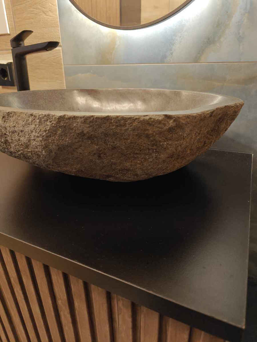 Bati Bali River Stone 40 Deasupra Blatului Chiuvetă Piatră 50x50x15cm Negru