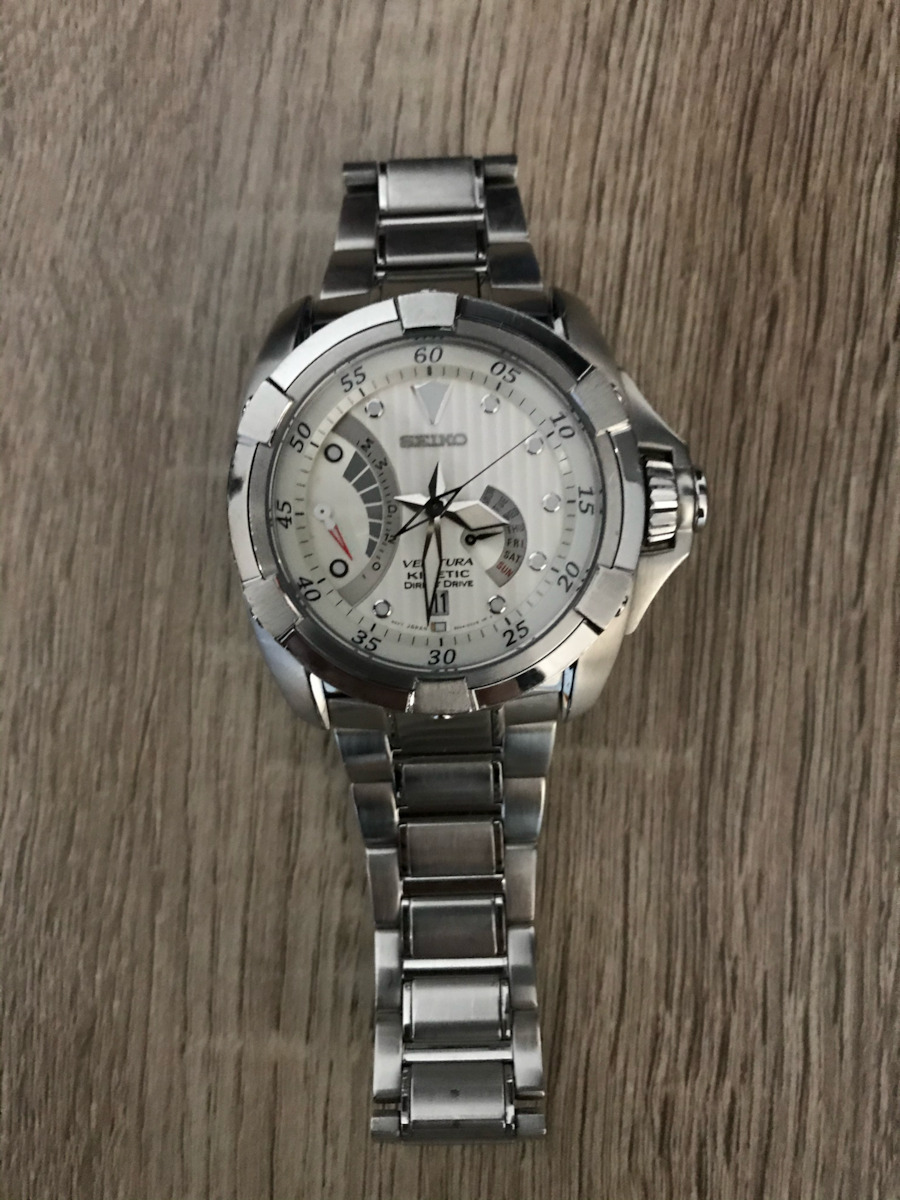 Seiko Velatura Ανδρικό Ρολόι Kinetic με Ασημί Μεταλλικό Μπρασελέ