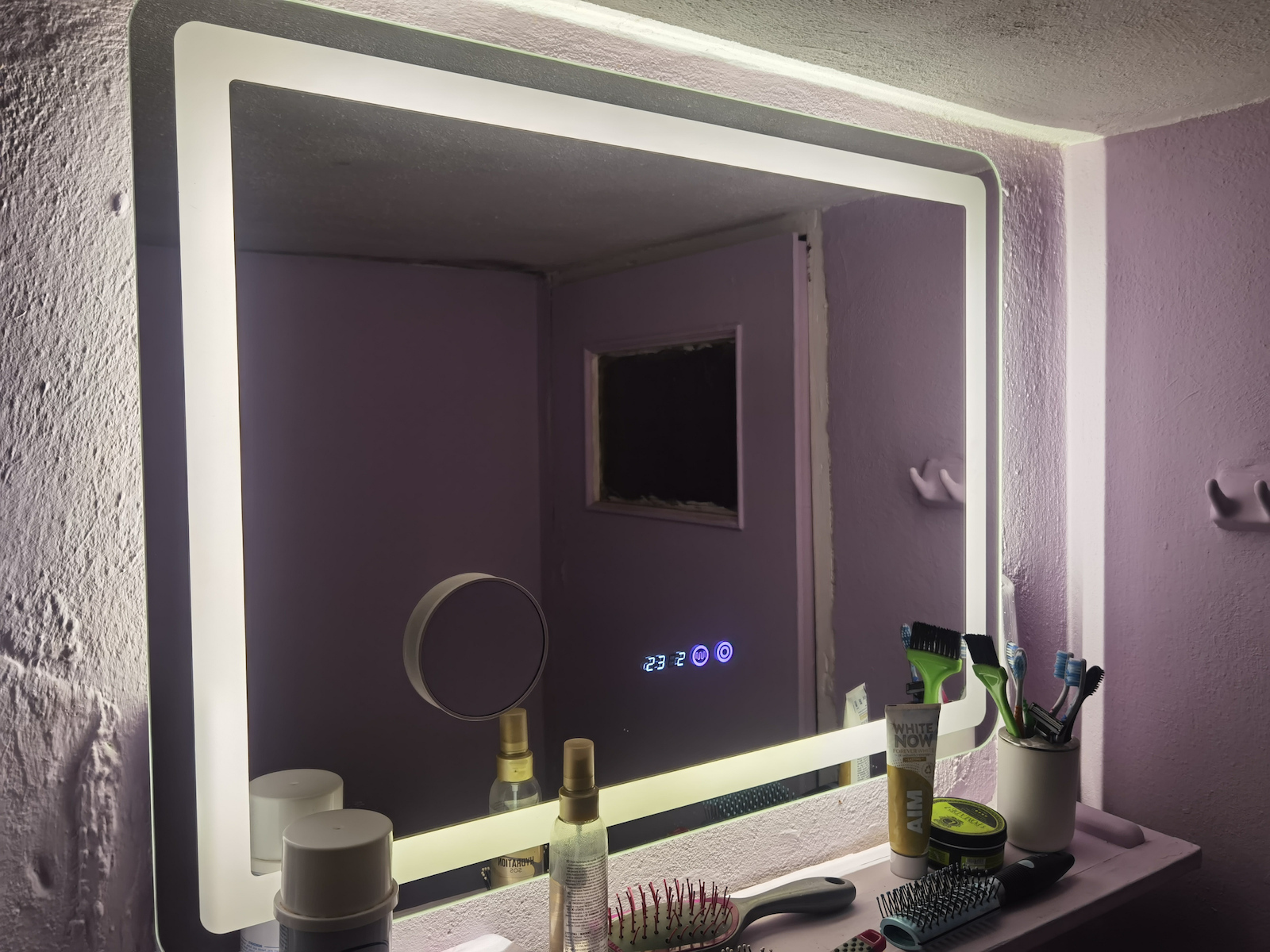 Lightex Mărire Oglindă de Baie Dreptunghiulară Lumini LED Atingere 80x60cm Transparent