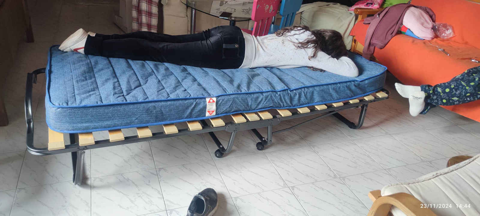 Folding Guest Bed with 11cm Mattress Single Blue 200x90x33cm