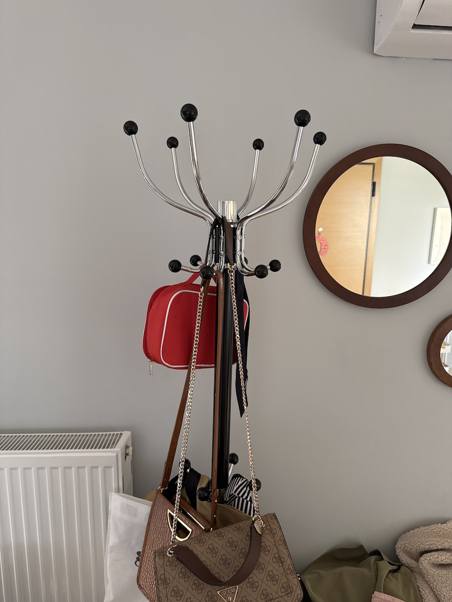 HomeMarkt Metallic Coat Rack with Umbrella Holder Black Rotating with Marble Base Jude 37x37x176cm
