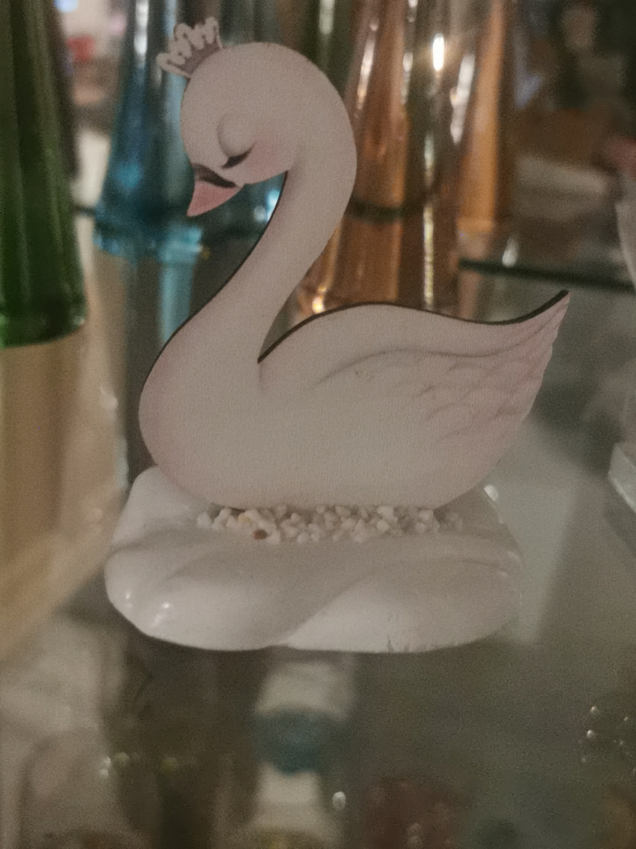 Christening Favor With Decorative Swan Made Of Wood