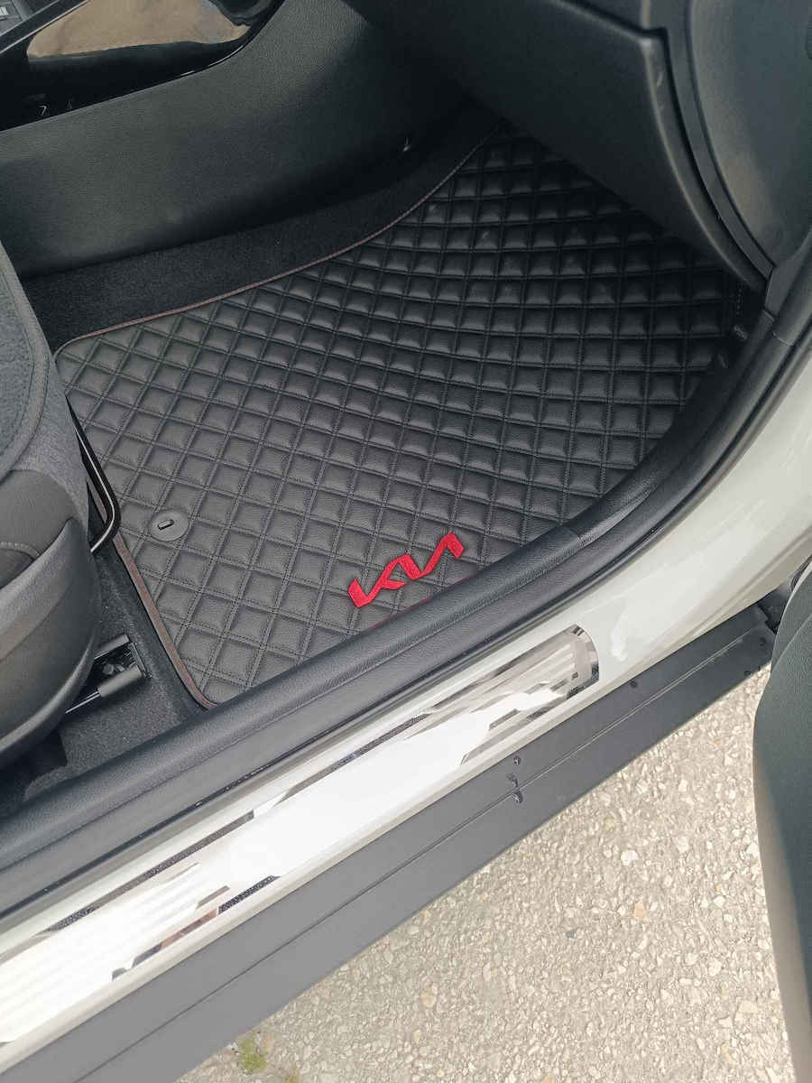 Kia Stonic Πατακια Τεχνοδερμα Cube Μαυρο Me Κοκκινο Κεντημα Kia Σετ 4τμχ