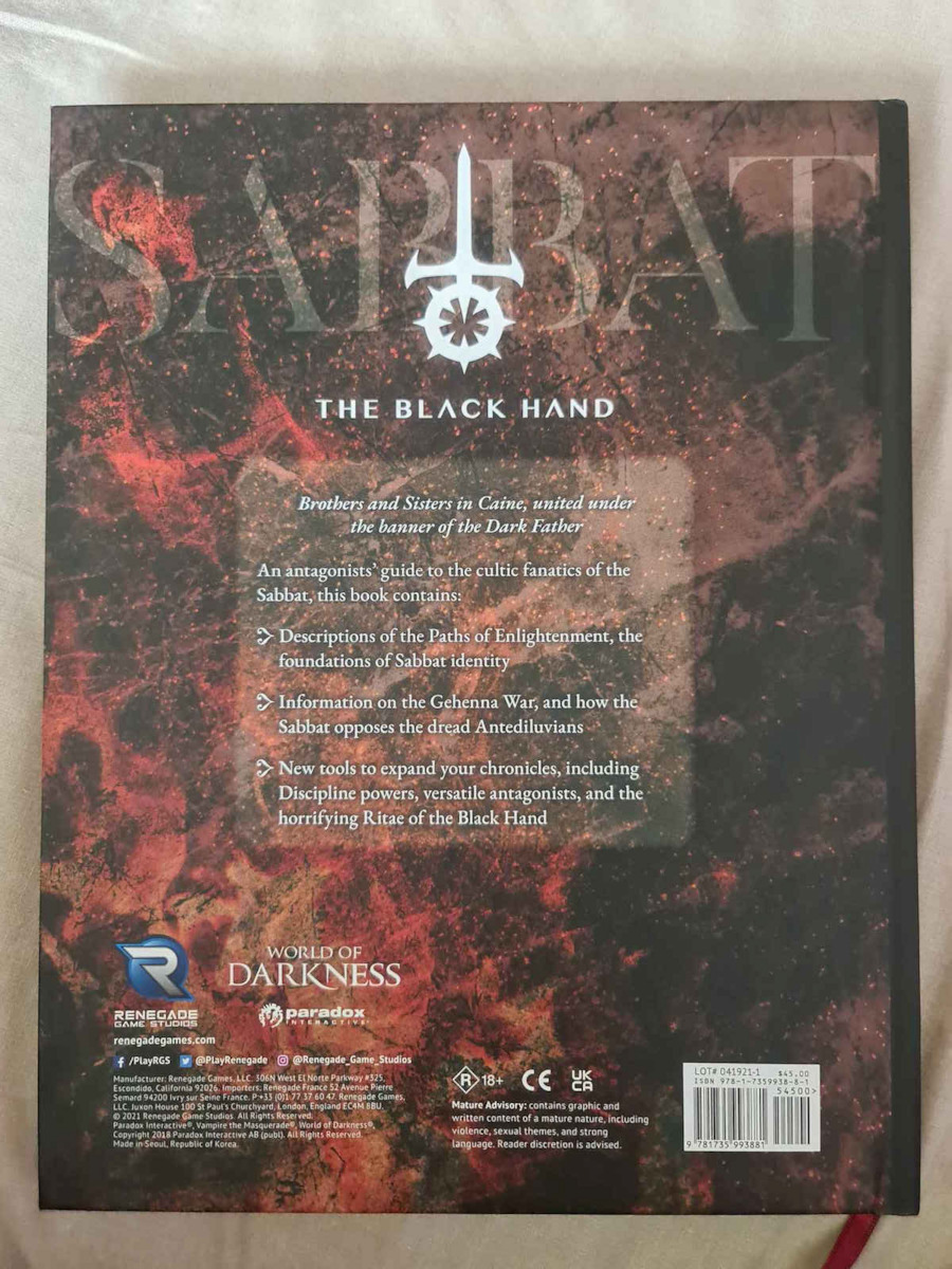 Modiphius Entertainment Vampir: Die Maskerade Sabbat The Black Hand RGS09388