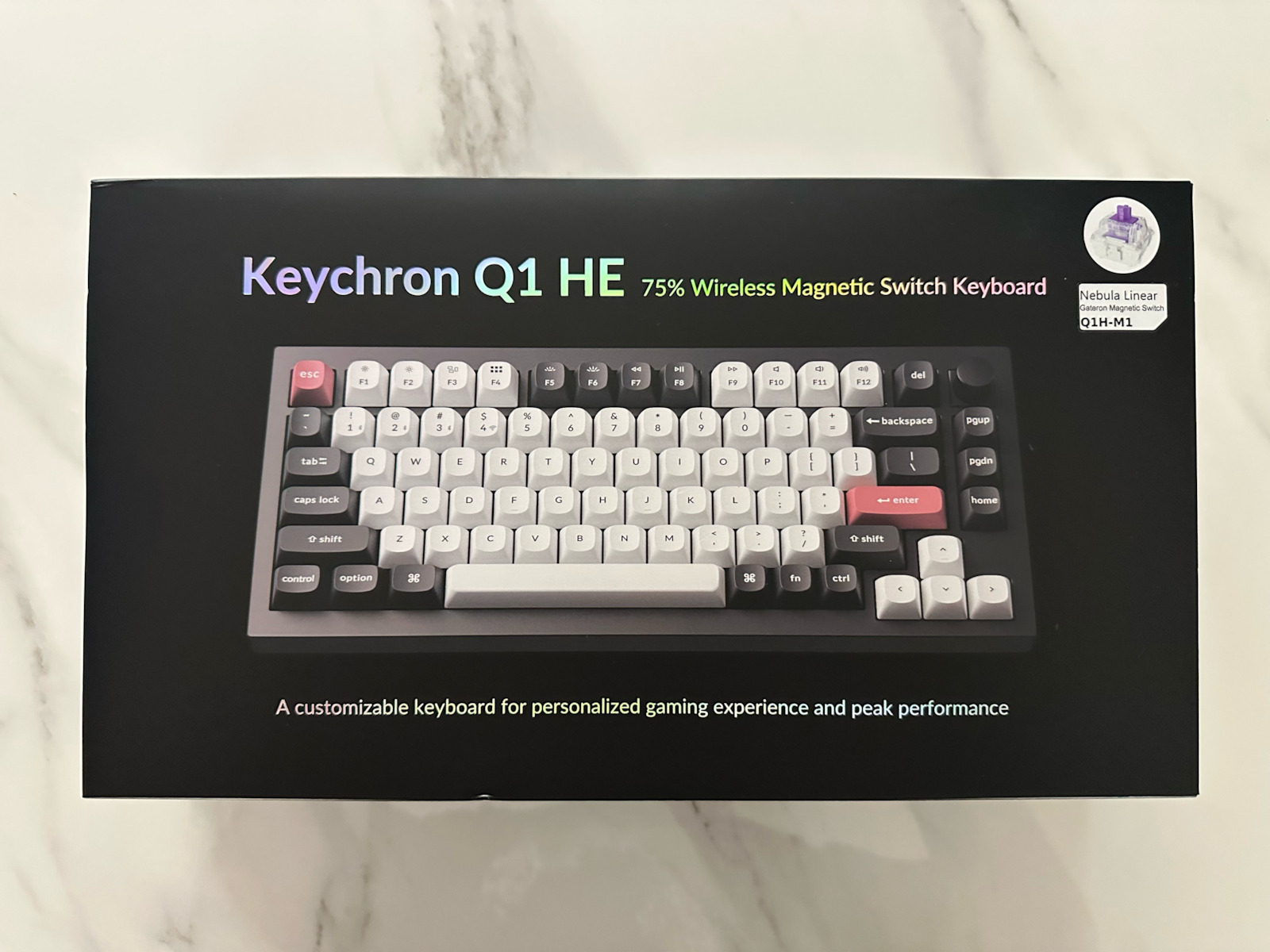 Keychron Q1H-M1 HE QMK Q1H-M1 Wireless Gaming Mechanical Keyboard 75% with Gateron Double-Rail Magnetic Purple Switches and RGB Lighting (English US) Carbon Black