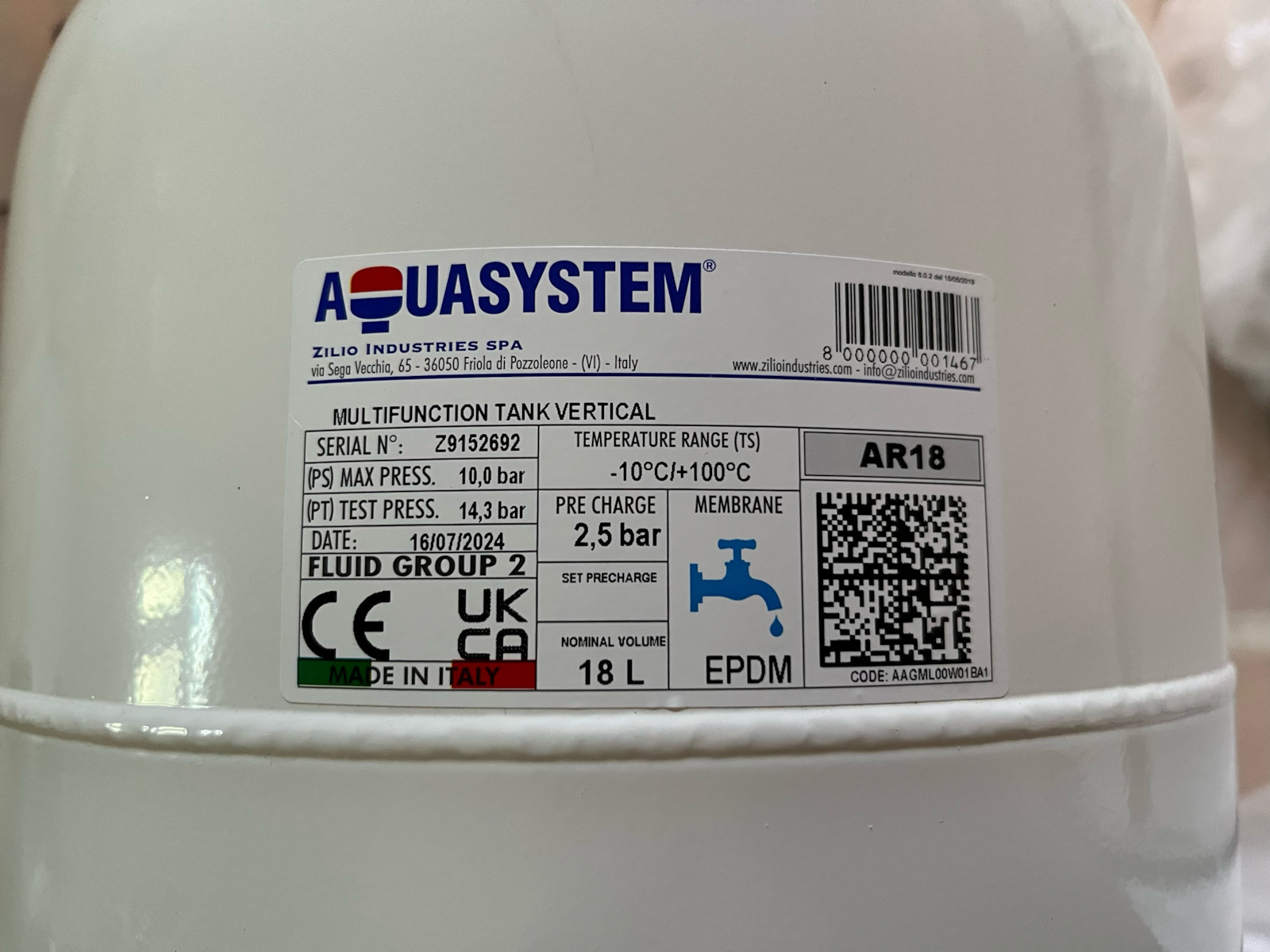 Aquasystem AR Δοχείο Διαστολής Θέρμανσης Κάθετο 18lt
