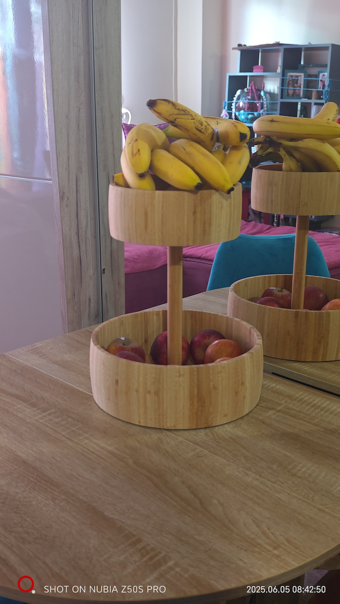 Atmosphera Fruit Bowl made of Bamboo 2 Levels Beige 29x29x35.5cm
