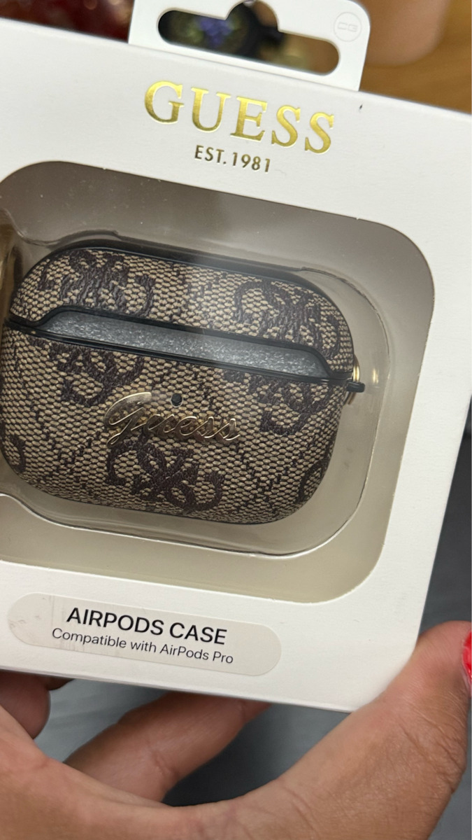 Guess Case Synthetic Leather with Hook in Brown color for Apple AirPods Pro